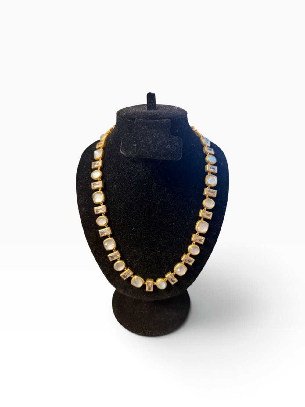 Julie Vos Pearl Crystal Gold Statement Necklace Box & Pouch